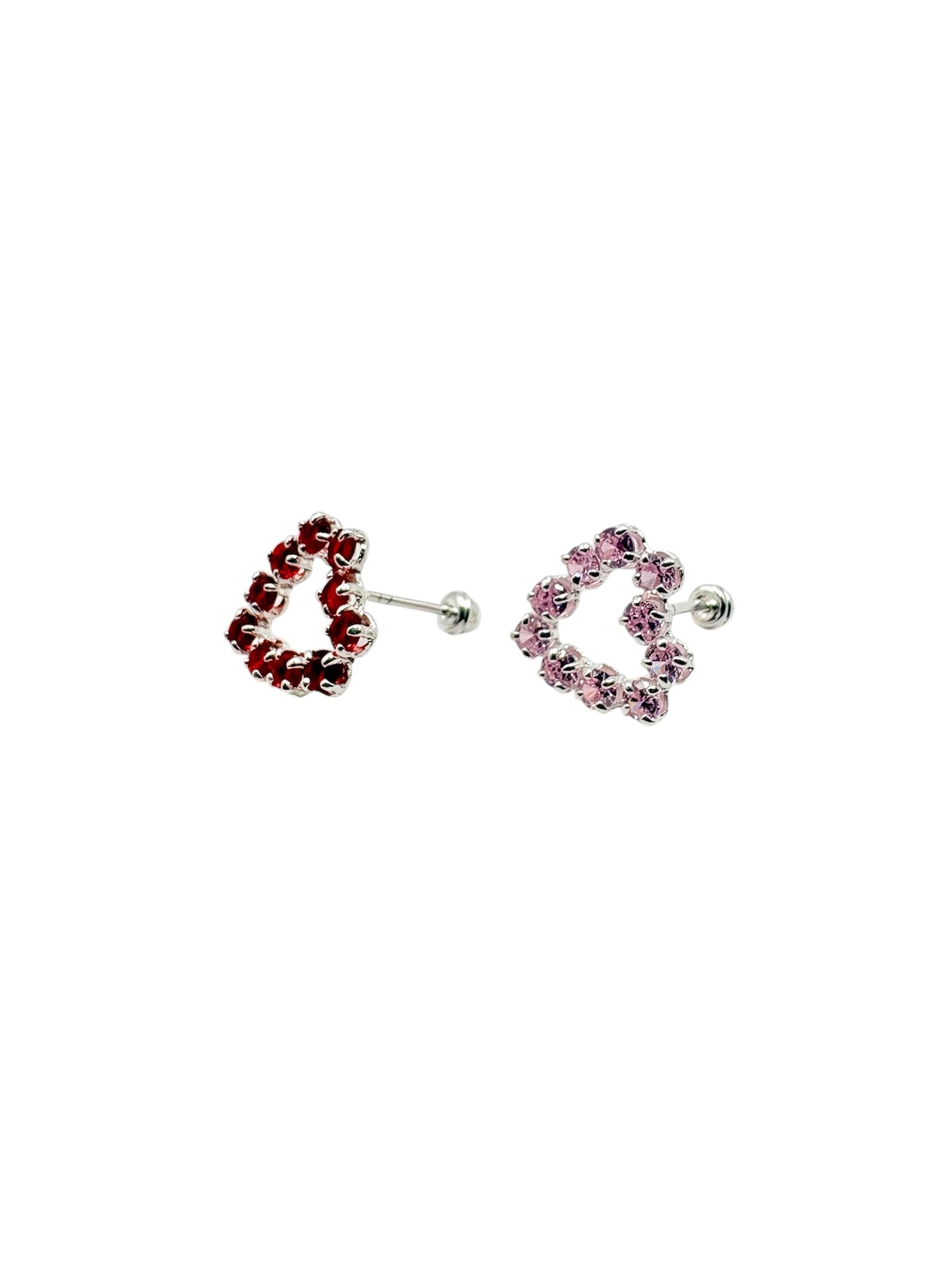 Par Broquel corazón con piedras Plata 925