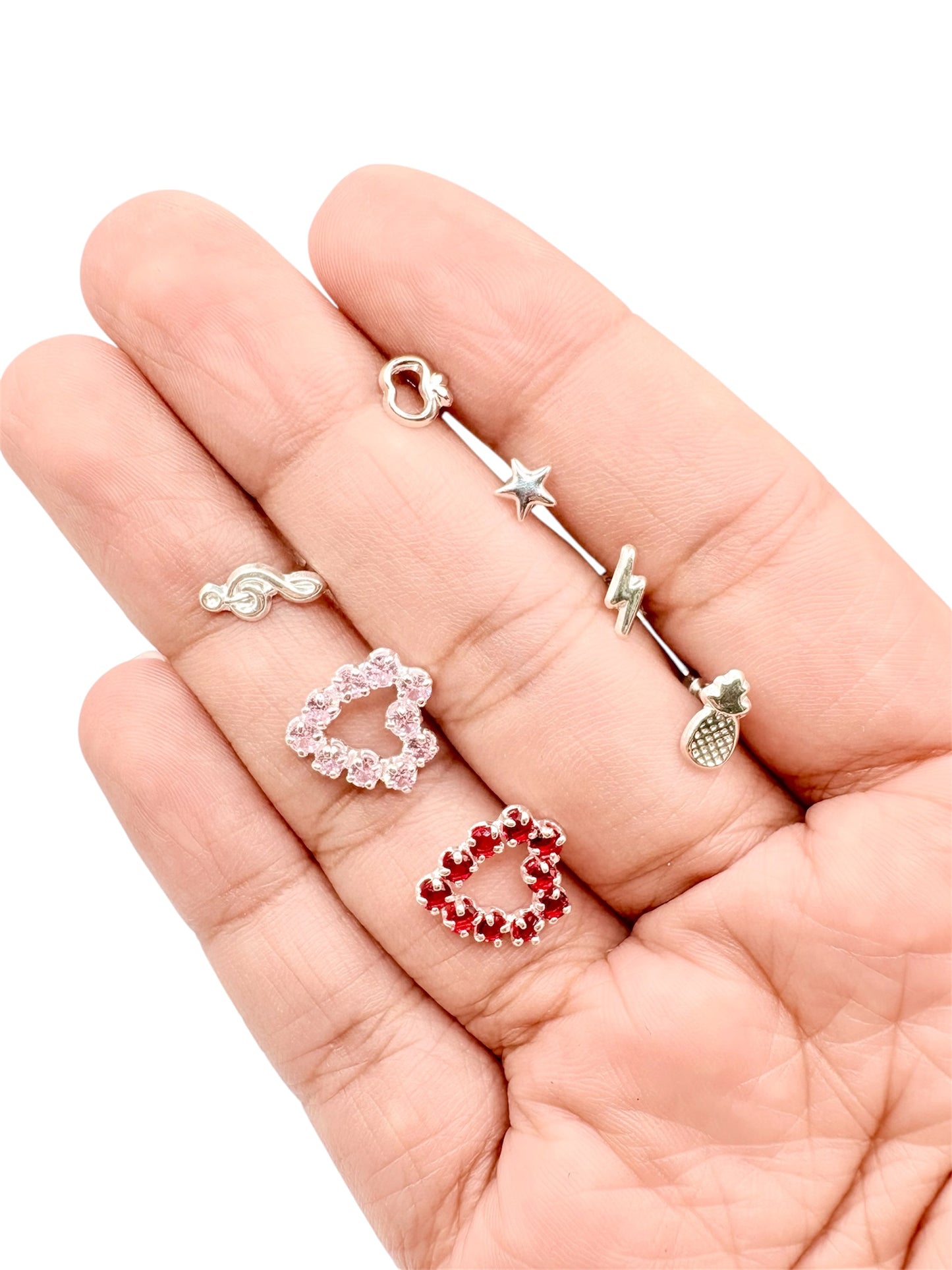 Par Broquel corazón con piedras Plata 925