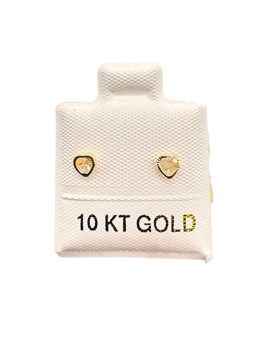 Par Aretes Corazón con Circonita color blanco Oro 10k