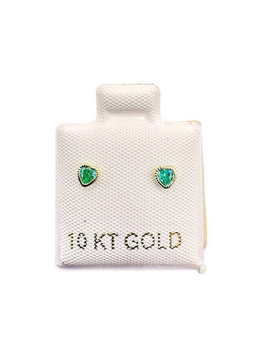 Par Aretes Corazón con Circonita color Verde claro Oro 10k