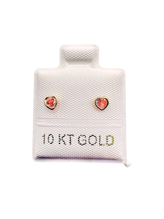 Par Aretes Corazón con Circonita color rosa claro Oro 10k