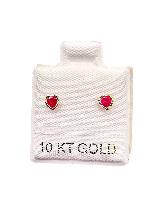 Par Aretes Corazón con Circonita color Fucsia Oro 10k