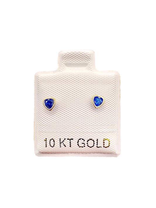 Par Aretes Corazón con Circonita color Azul rey Oro 10k