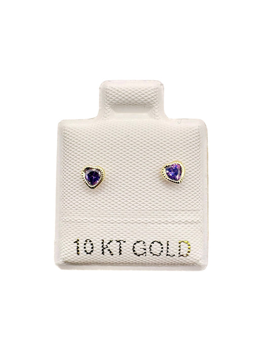 Par Aretes Corazón con Circonita color Morado Oro 10k