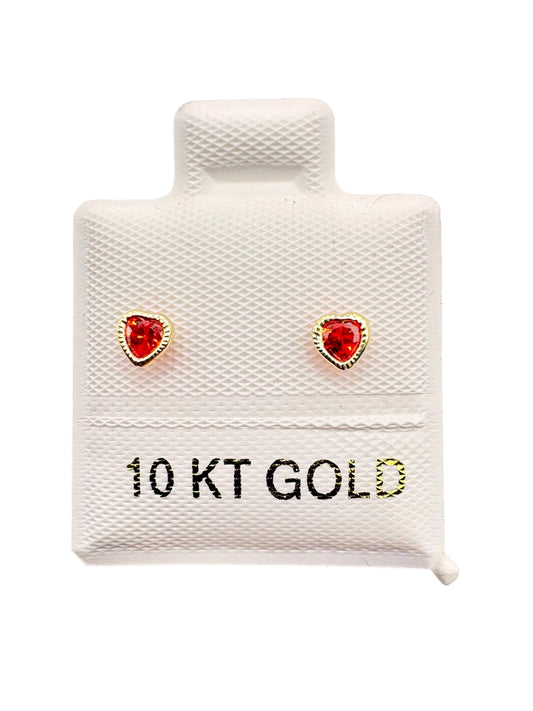 Par Aretes Corazón con Circonita color naranja Oro 10k