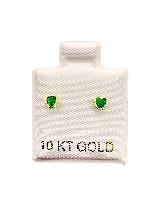 Par Aretes Corazón con Circonita color Verde Oro 10k