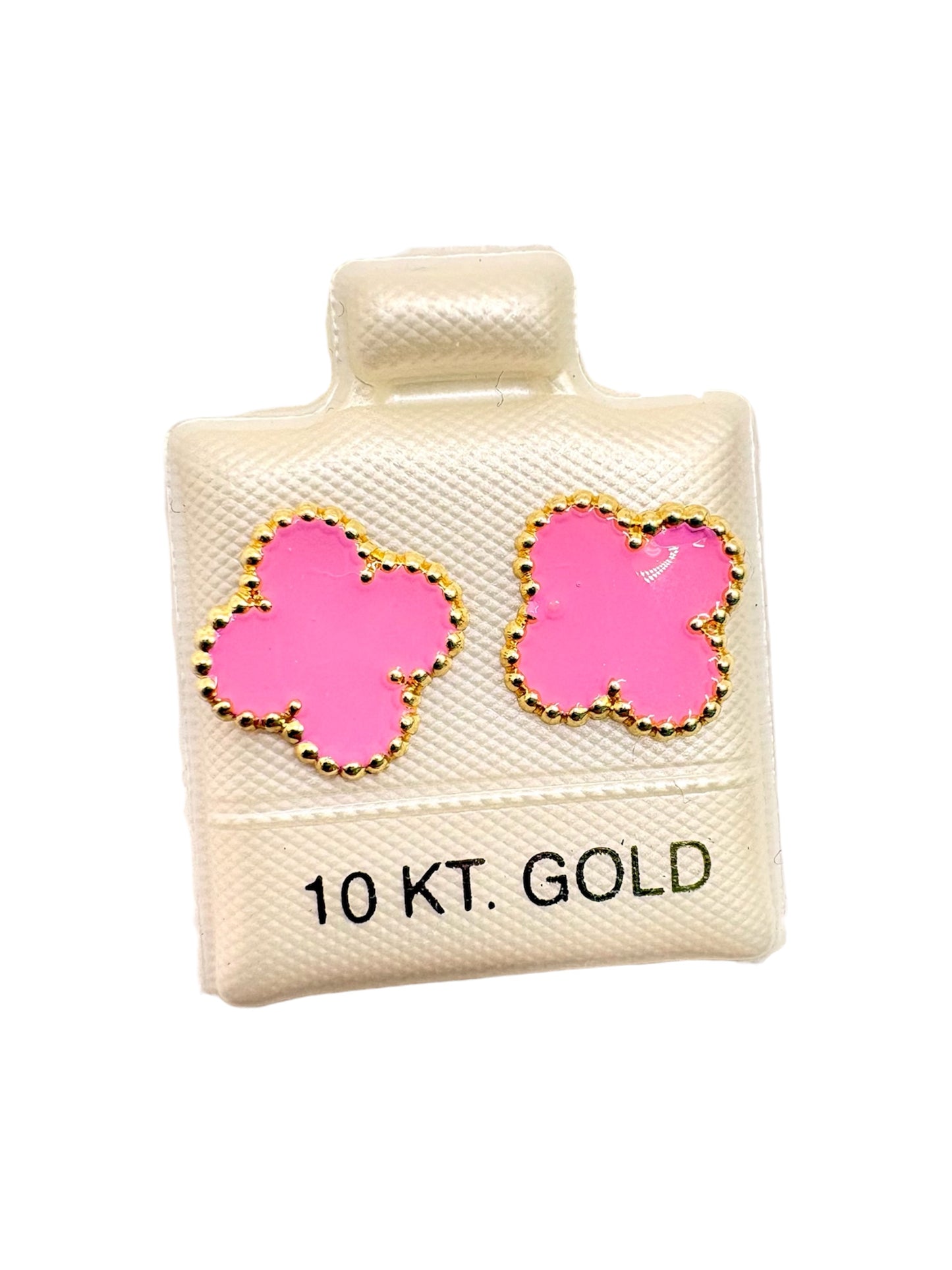 Par broquel Trébol con esmalte rosa Oro 10k