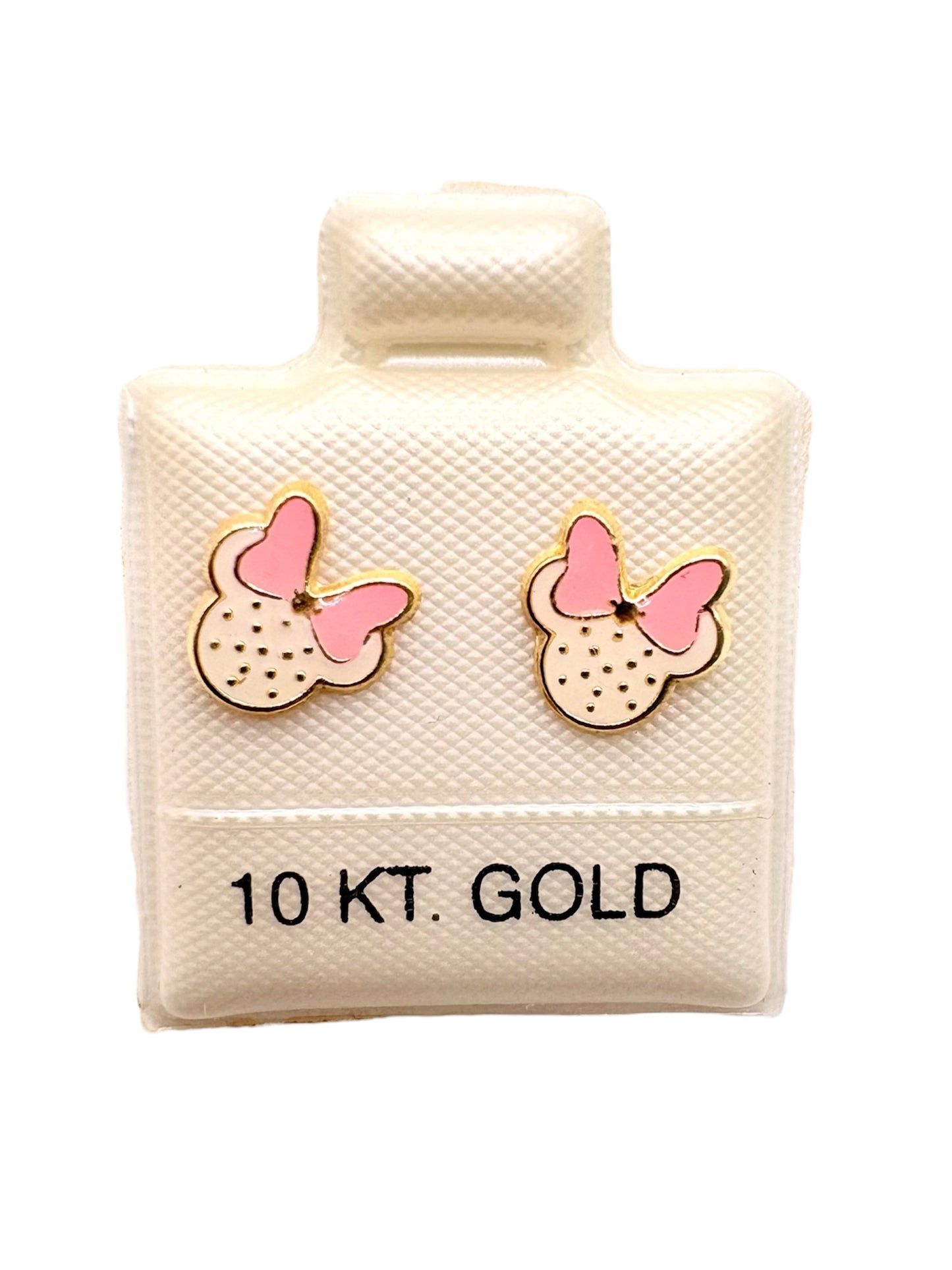 Par broquel ratona esmaltado blanco con puntos Oro 10k