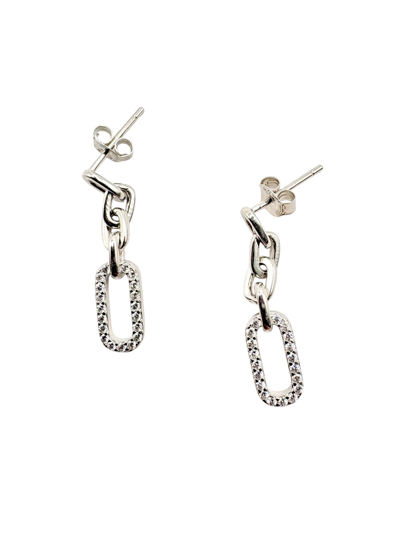 Par de aretes cadena colgante hecho de plata 925