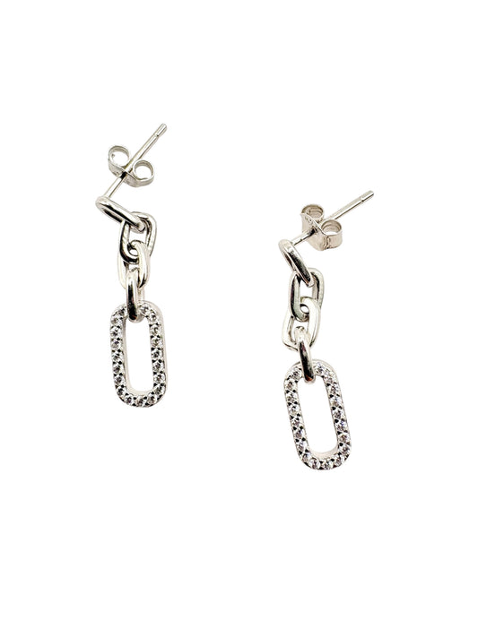 Par de aretes cadena colgante hecho de plata 925