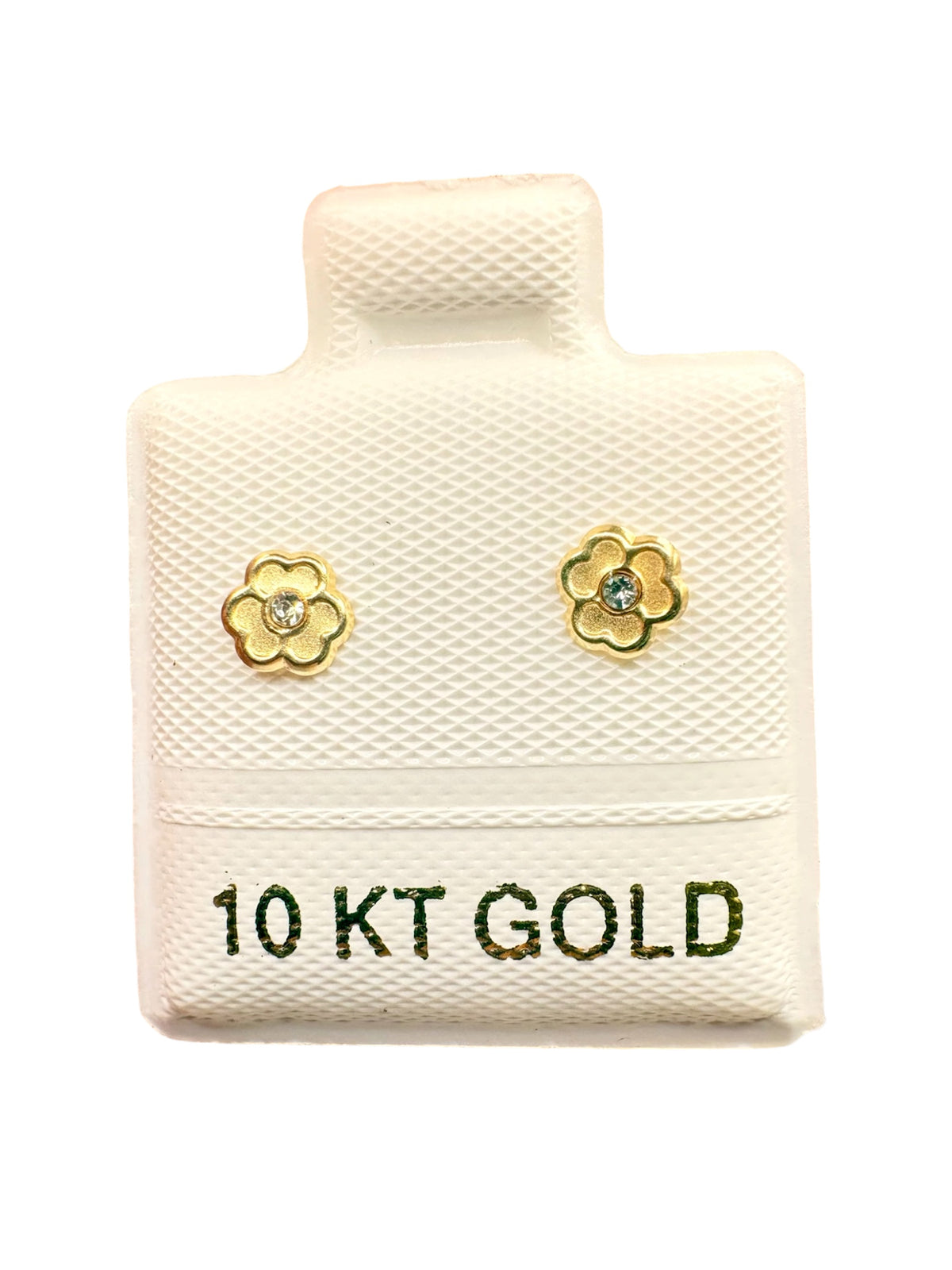 Mi primer Broquel Trébol Flor con Zirconia Blanca Mini Oro de 10k DORADO