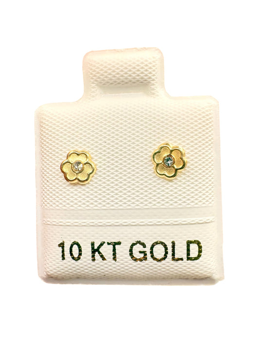 Mi primer Broquel Trébol Flor con Zirconia Blanca Mini Oro de 10k DORADO