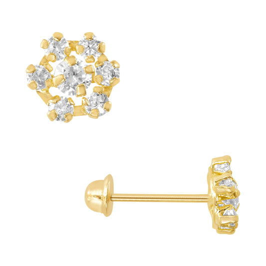 Par de Broquel roseta bebe con piedra blanca oro 10k DORADO