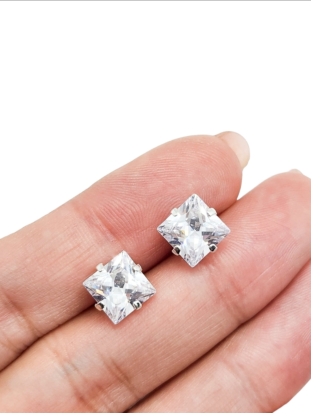 Par de aretes cuadrado XL 8mm plata 925