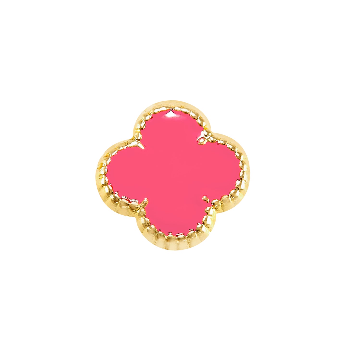 Par de Broquel trébol esmalte rosa CHICO y GRANDE oro de 10k DORADO