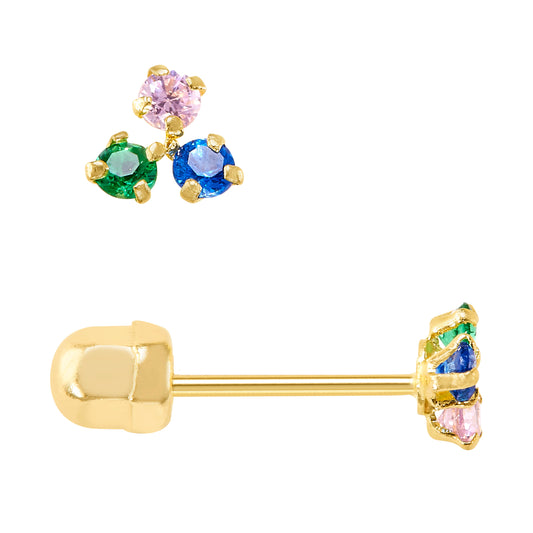 Par de Broquel triple chispita trecillo multicolor oro de 10k DORADO
