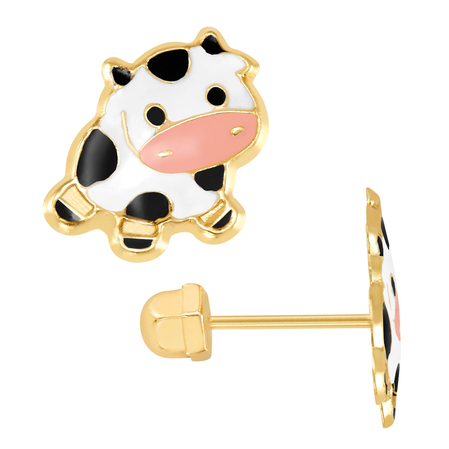 Par de Broquel vaca esmalte oro 10k DORADO