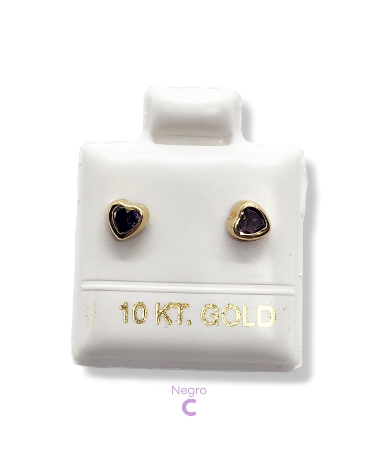 Par de Broquel bisel corazón rosa negro azul morado oro 10k