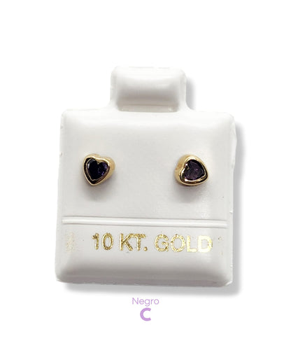 Par de Broquel barril corazón rosa negro azul morado oro 10k