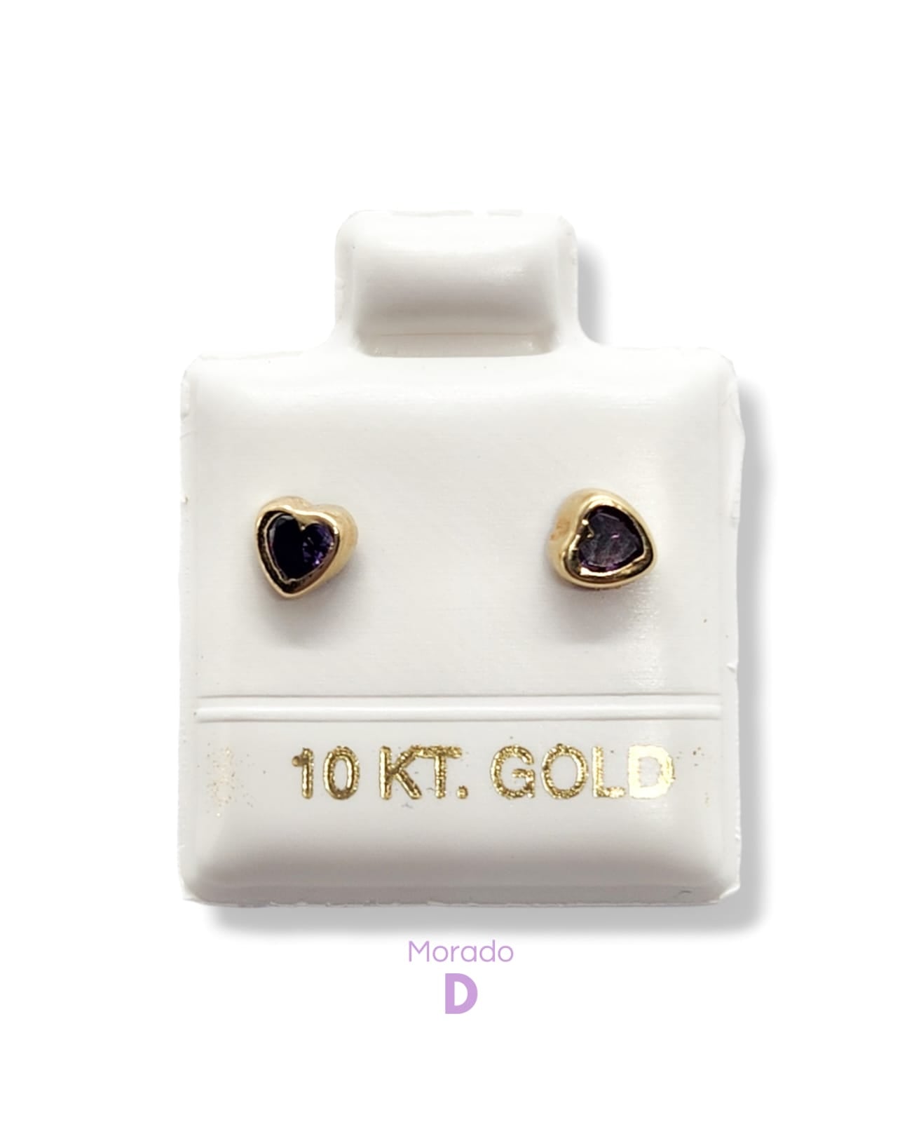 Par de Broquel bisel corazón rosa negro azul morado oro 10k