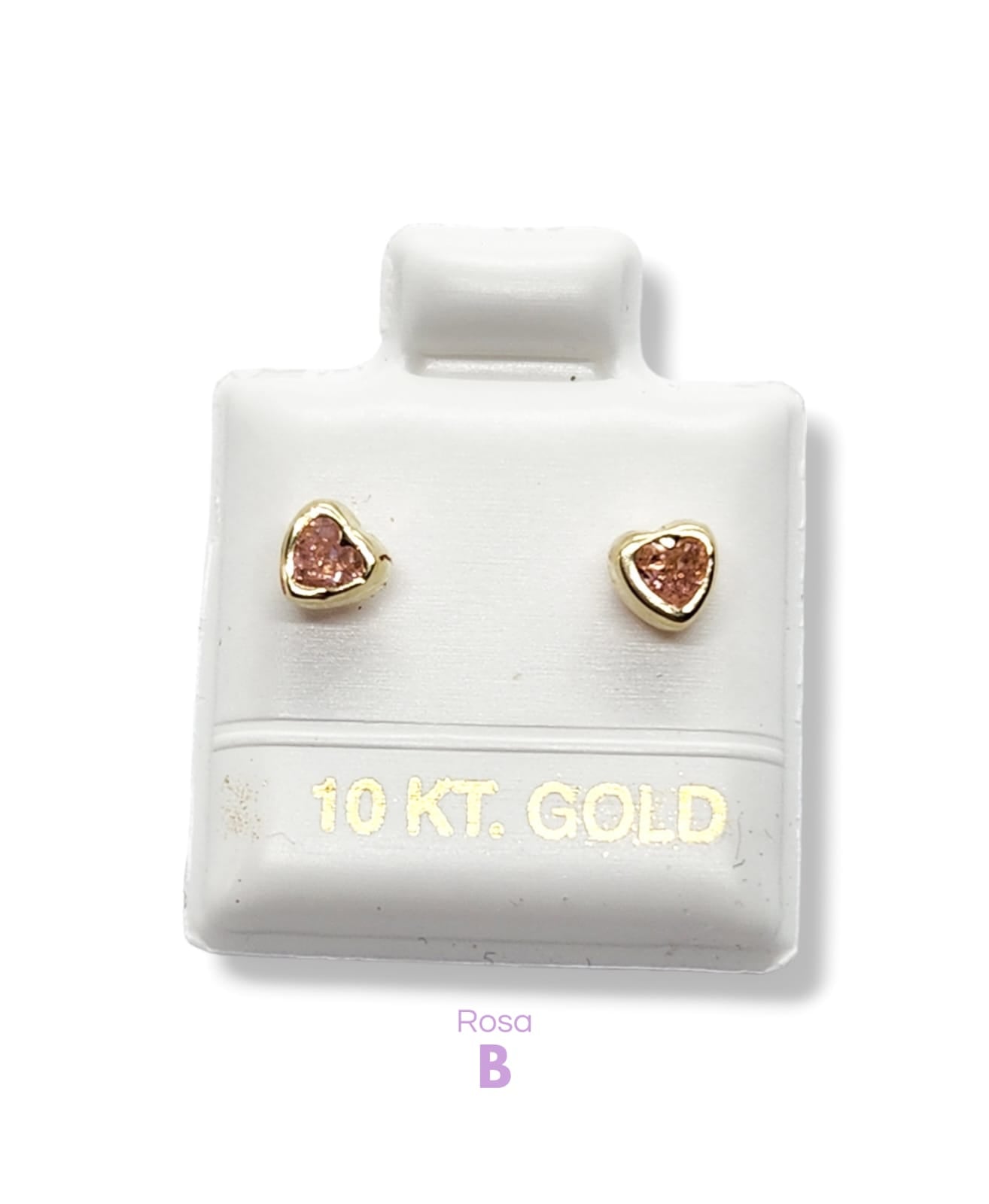 Par de Broquel bisel corazón rosa negro azul morado oro 10k