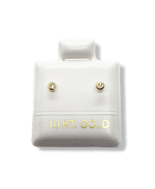 Broquel bisel con piedra blanca mini oro 10k