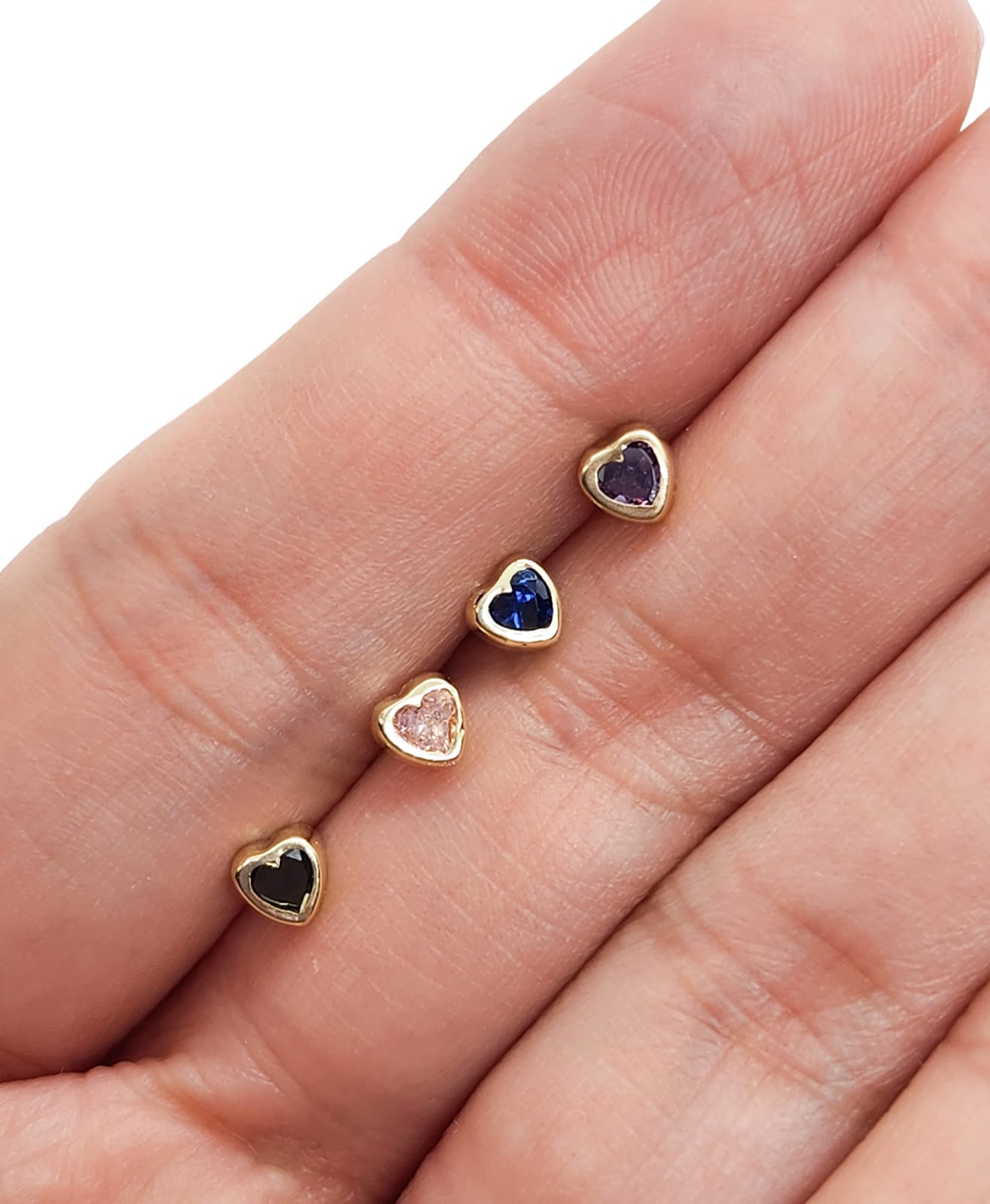 Par de Broquel bisel corazón rosa negro azul morado oro 10k