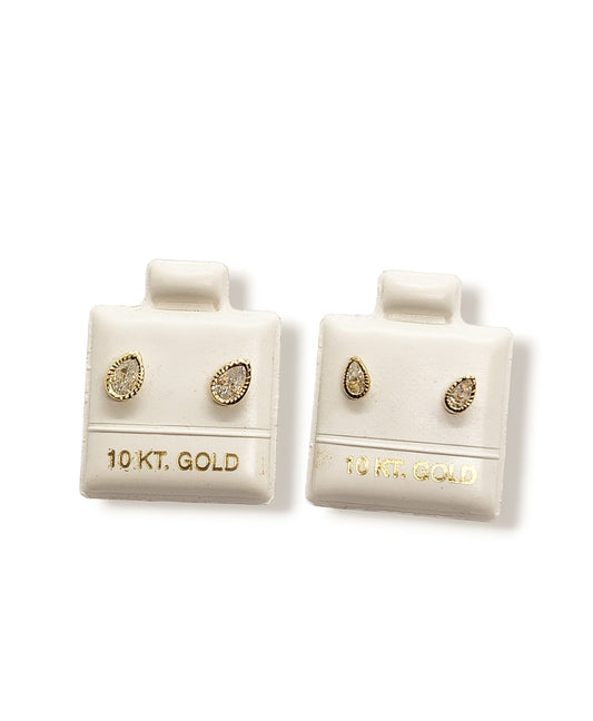 Par de Broquel de gota con bisel facetado y piedra blanca chico y grande oro 10k