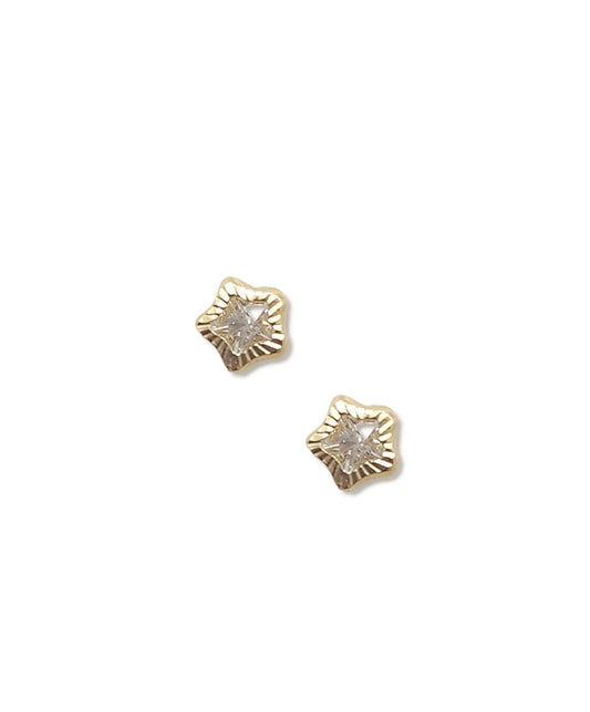 Par o Pieza de Broquel Estrella con Zirconia Blanca Facetado Mini Oro de 10k DORADO