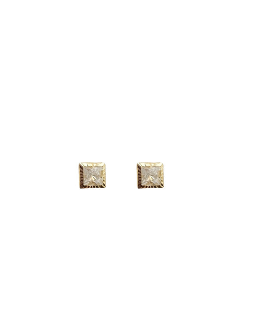 Par o Pieza de Broquel Cuadrado con Bisel Facetado Mini Oro de 10k DORADO