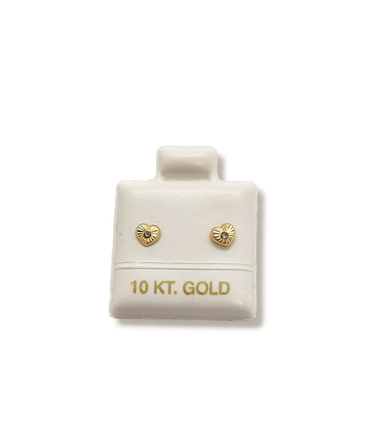 Par o Pieza de Broquel Corazón Diamantado con Zirconia Blanca Oro de 10k DORADO