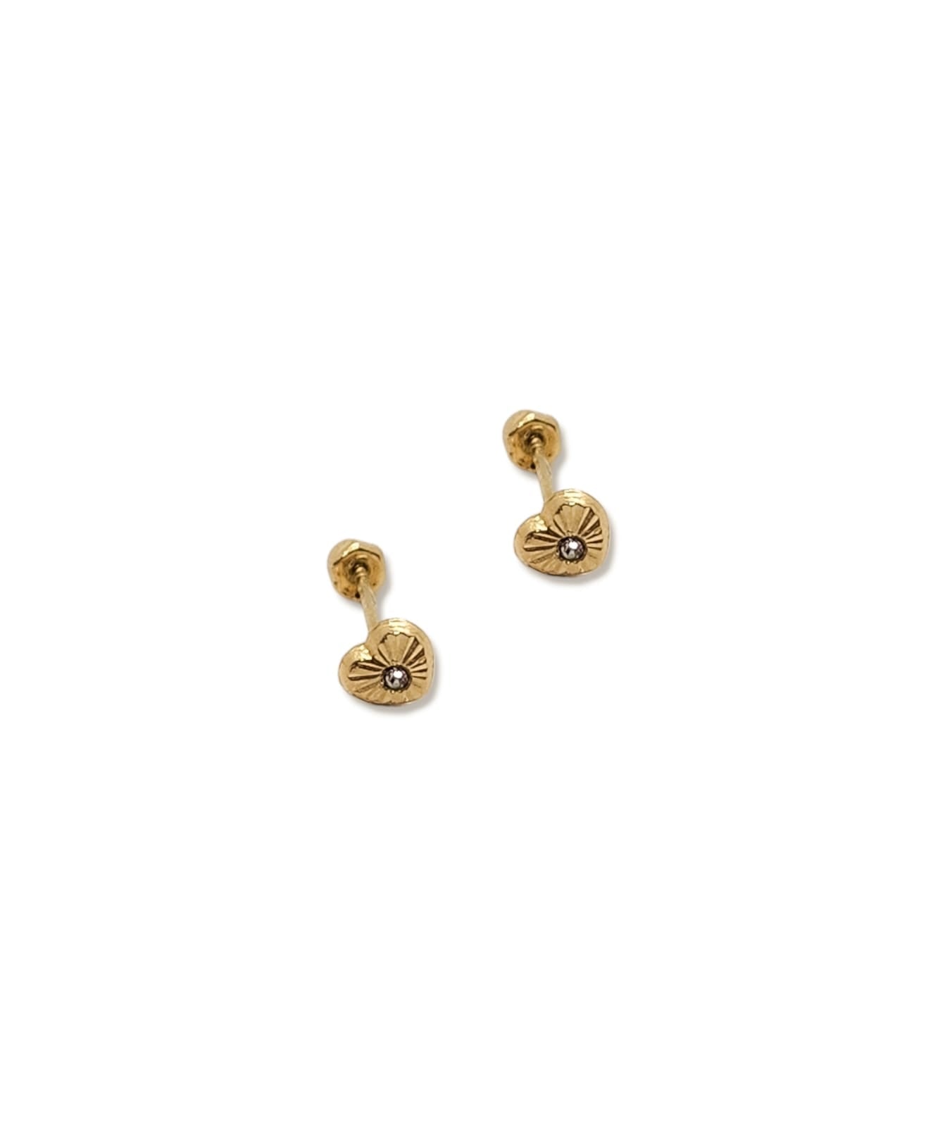 Par o Pieza de Broquel Corazón Diamantado con Zirconia Blanca Oro de 10k DORADO