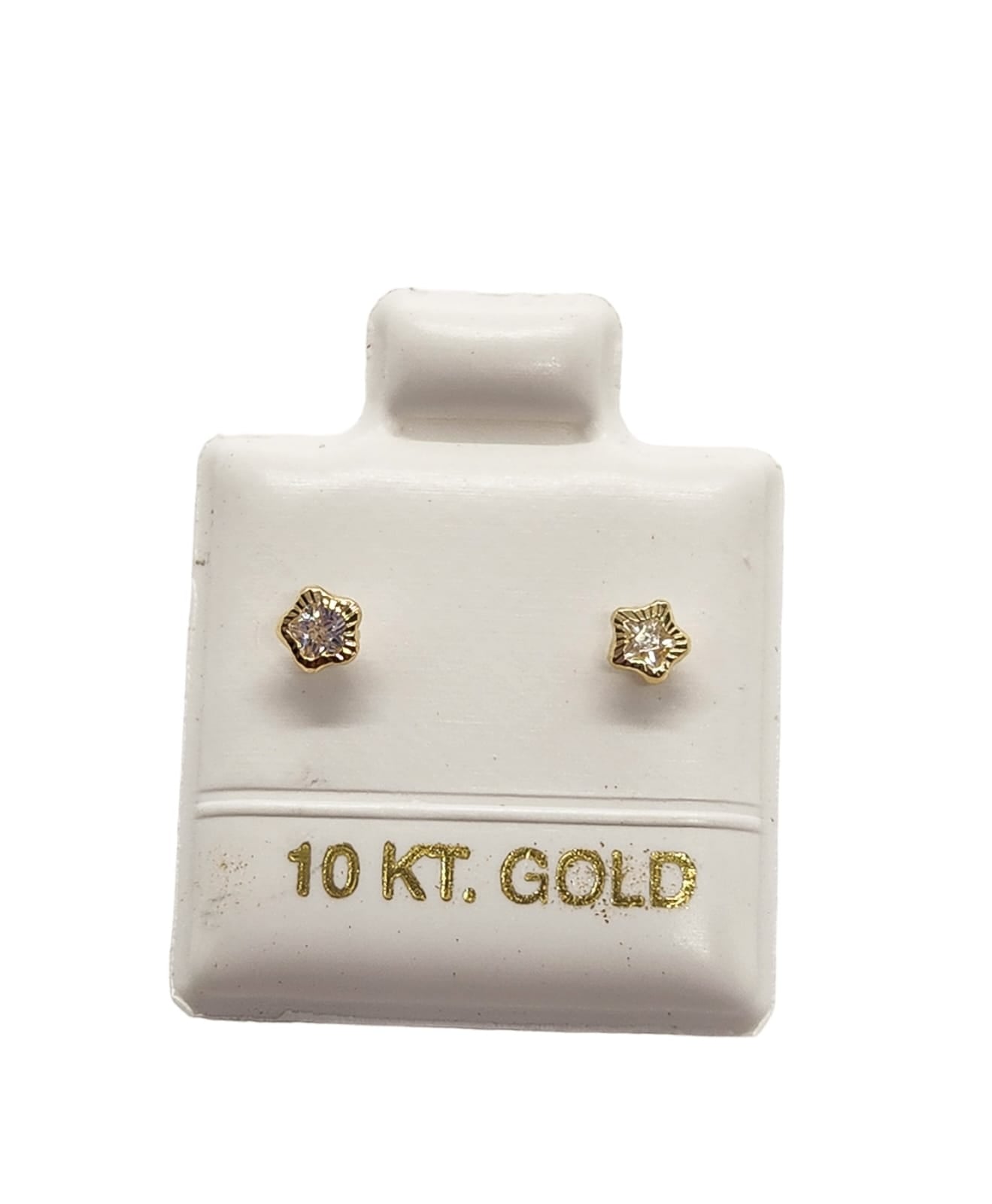 Par o Pieza de Broquel Estrella con Zirconia Blanca Facetado Mini Oro de 10k DORADO