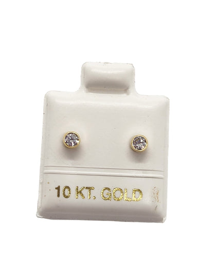 Par o Pieza de Broquel Barril con Piedra Blanca Básico de 10k DORADO