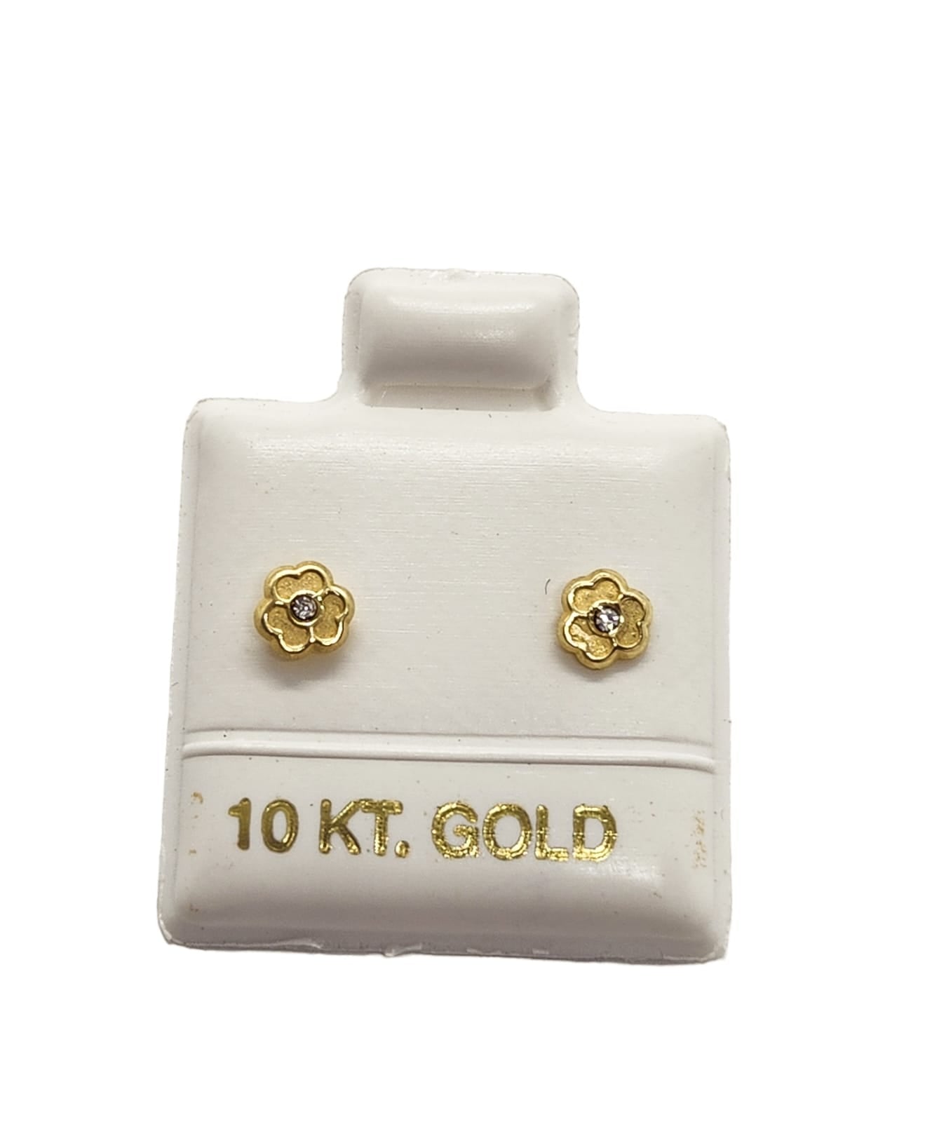 Par o Pieza de Broquel Trébol Flor con Zirconia Blanca Mini Oro de 10k DORADO