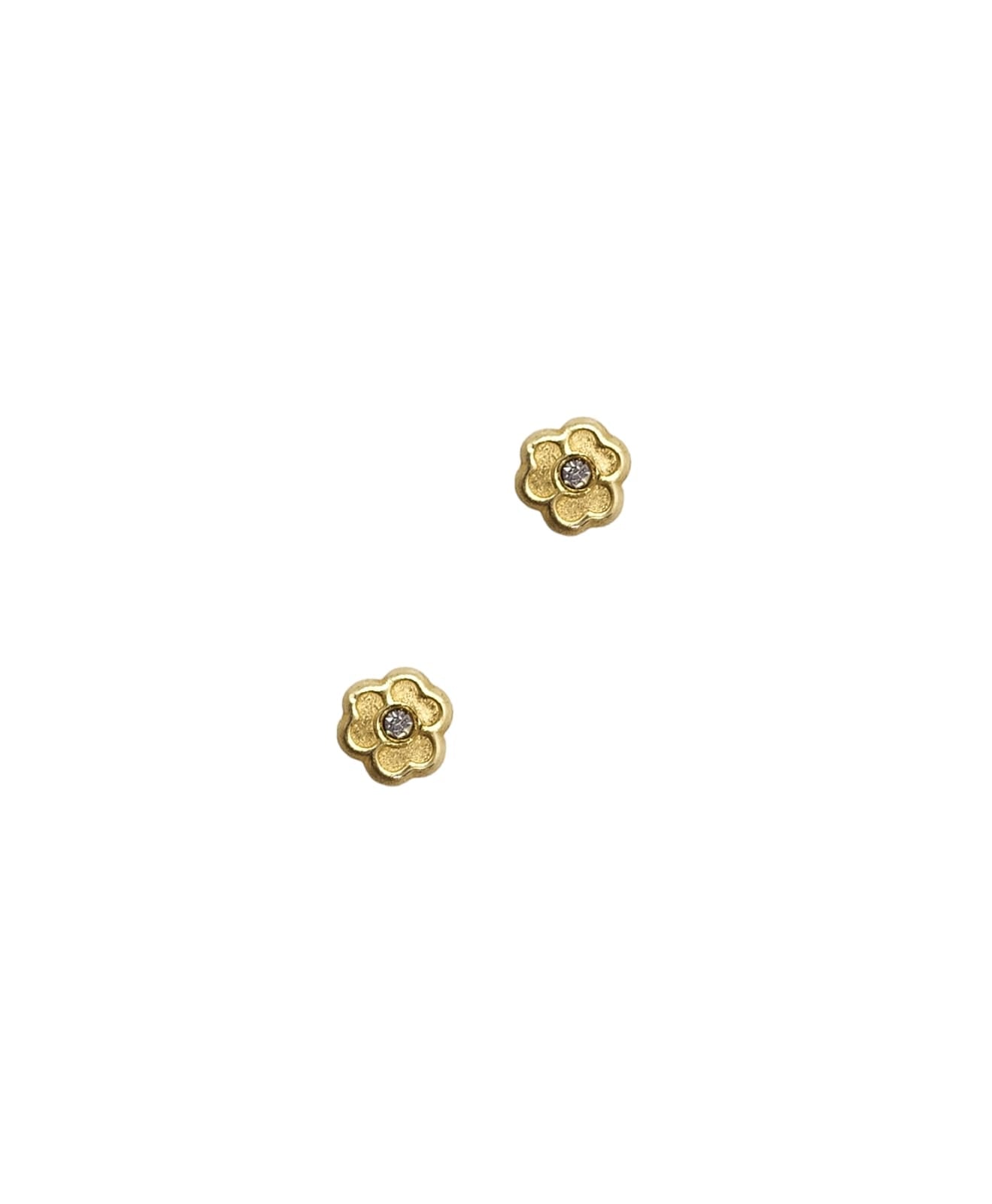 Par o Pieza de Broquel Trébol Flor con Zirconia Blanca Mini Oro de 10k DORADO