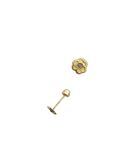 Par o Pieza de Broquel Trébol Flor con Zirconia Blanca Mini Oro de 10k DORADO