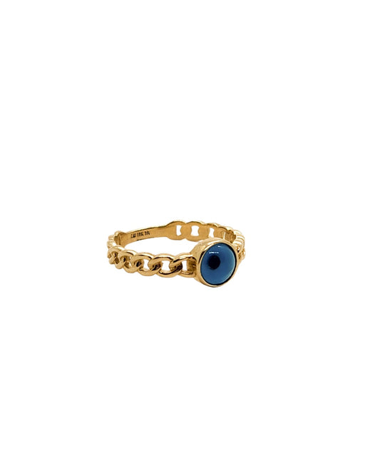 Anillo ojo turco azul estilo cadena oro 10k