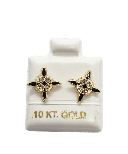 Par de Broquel nudo de bruja esmalte (blanco y negro) oro 10k DORADO