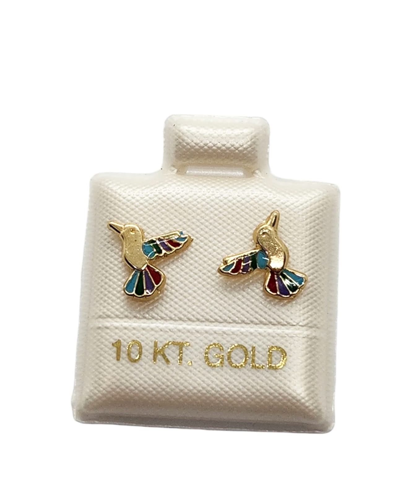 Par o Pieza de Broquel Colibrí Esmalte Oro 10k DORADO