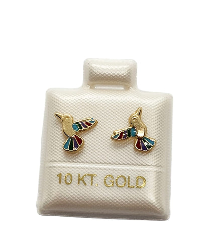 Par o Pieza de Broquel Colibrí Esmalte Oro 10k DORADO