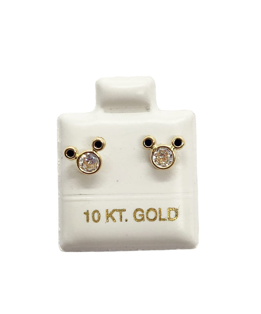 Par de Broquel figura ratón bisel con piedras oro 10k DORADO