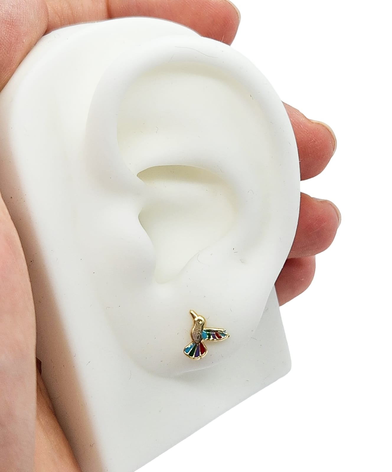 Par o Pieza de Broquel Colibrí Esmalte Oro 10k DORADO