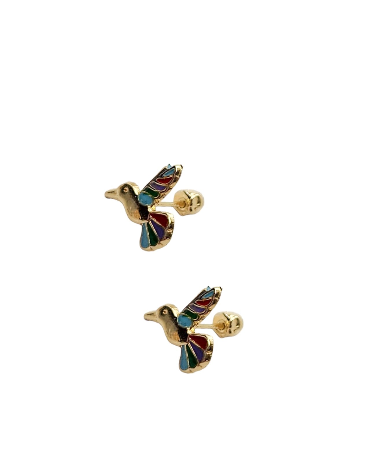 Par o Pieza de Broquel Colibrí Esmalte Oro 10k DORADO