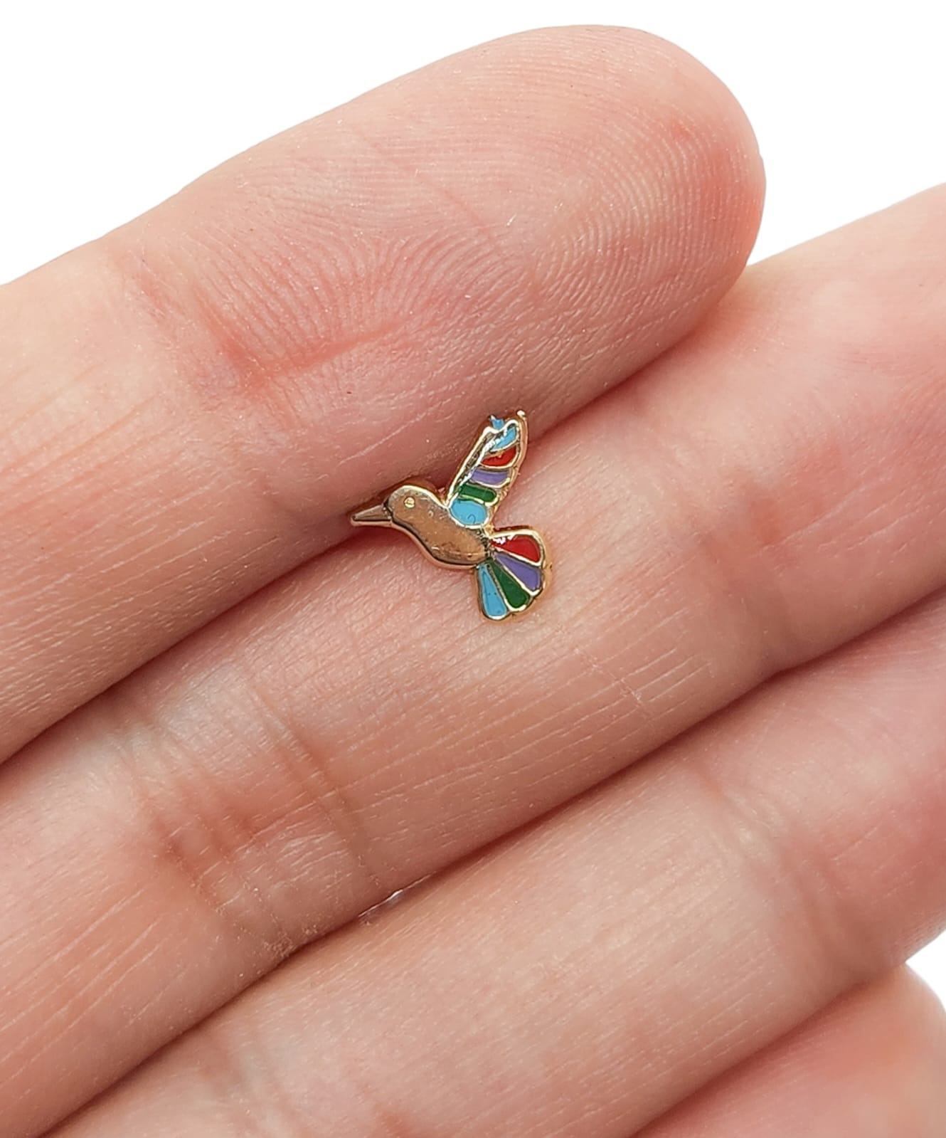 Par o Pieza de Broquel Colibrí Esmalte Oro 10k DORADO