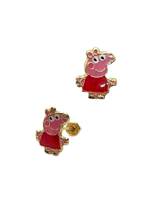 Par de broquel puerquita Peppa esmalte oro 10k DORADO