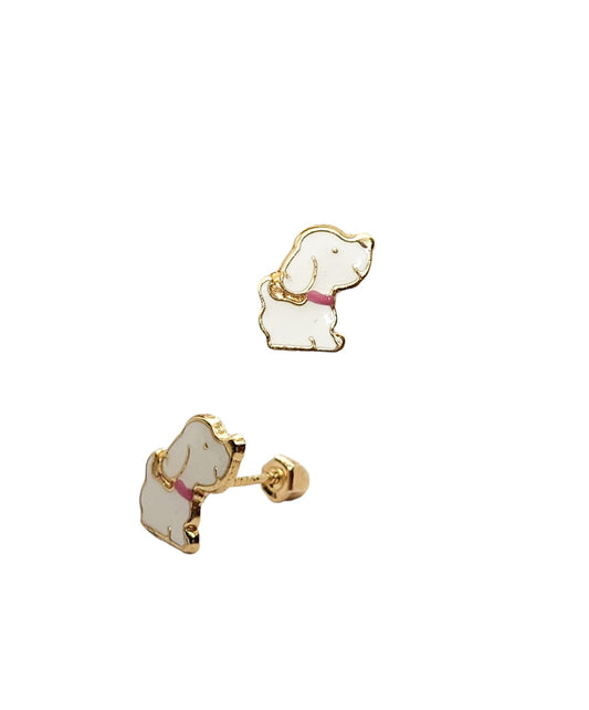 Par o Pieza de Broquel Perrito Esmalte Oro 10k DORADO