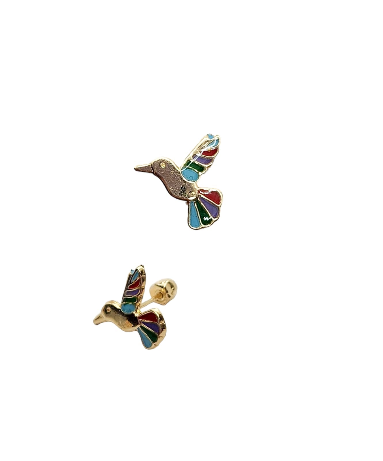 Par o Pieza de Broquel Colibrí Esmalte Oro 10k DORADO
