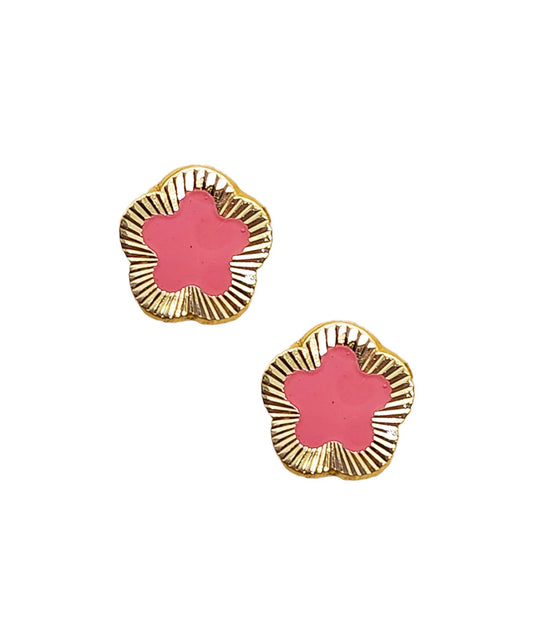 Par de Broquel flor Rosa esmalte diamantado oro 10k DORADO