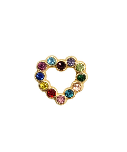 Par de Broquel corazón pp piedra blanca y de colores oro 10k DORADO